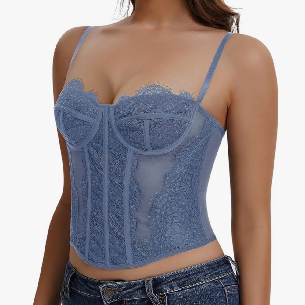 Elegant Blue Lace Bustier
